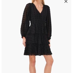 halogen dot tiered ruffle dress long sleeve black
